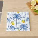 Blue Toile Palm Trees Lemons Pattern Ceramic Tile<br><div class="desc">Blue Toile Palm Trees Lemons Pattern ceramic tile. Bring a splash of tropical coastal charm to your home decor with this design featuring a light blue striped background adorned with sketched blue palm trees and vibrant yellow lemons. Add sophisticated elegance to your living space with this unique, original design. Use...</div>