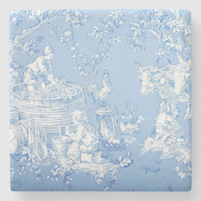 Blue Toile Pattern Stone Coaster (Front)