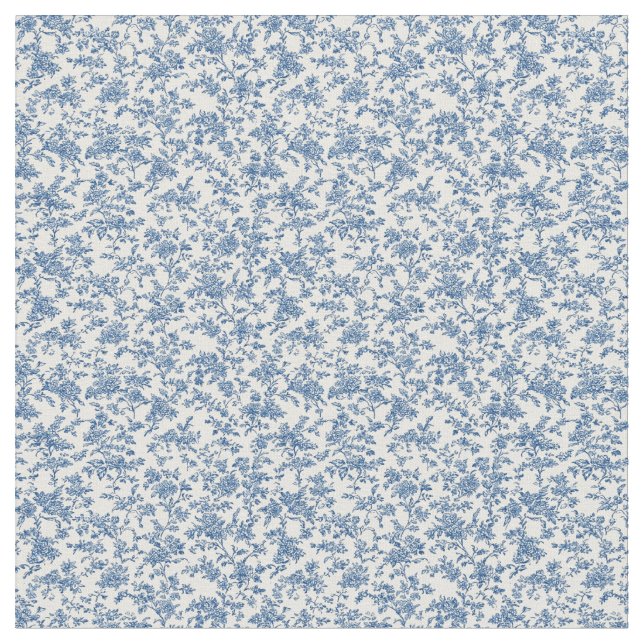 Blue Toile Petite Floral Pattern Fabric (Close Up)