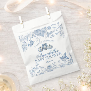 Blue Toile Pumpkin French Fall Baby Shower Dessert Favour Bag