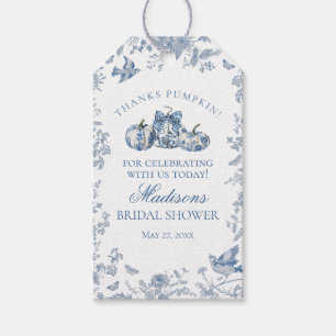 Blue Toile Pumpkin French Fall Bridal Shower Favor Gift Tags