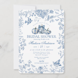 Blue Toile Pumpkin French Fall Bridal Shower Invitation