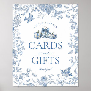 Blue Toile Pumpkin French Fall Cards & Gifts Sign