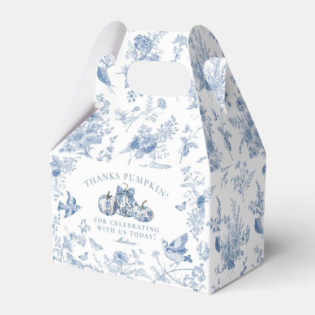 Blue Toile Pumpkin French Fall Dessert Favour Boxe Favour Box (Front Side)