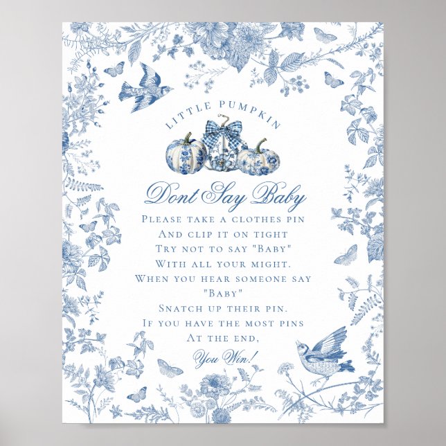 Blue Toile Pumpkin French Fall Dont Say Baby Poster (Front)
