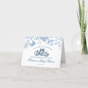 Blue Toile Pumpkin French Fall Thank You Card 