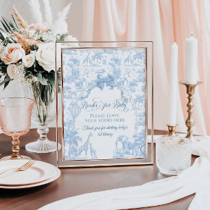 Blue Toile Safari Animal Baby Shower Books Poster