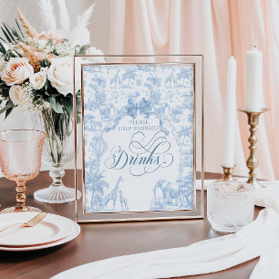 Blue Toile Safari Animal Baby Shower Drinks Poster