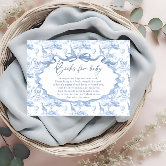 Blue Toile Safari Animal Books For Baby Ticket  Enclosure Card (Creator Uploaded)