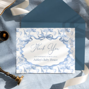 Blue Toile Safari Animals Baby Shower Thank You