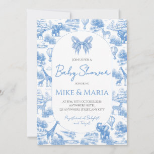 Blue Toile Safari Baby Shower Invitation