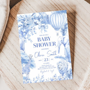 Blue Toile Safari Baby Shower Invitation
