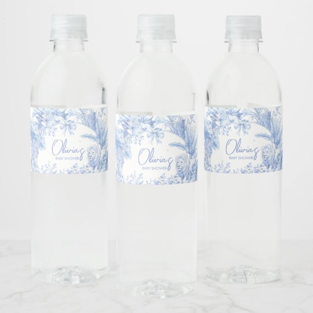 Blue Toile Safari Baby Shower Water Bottle Label (Bottles)