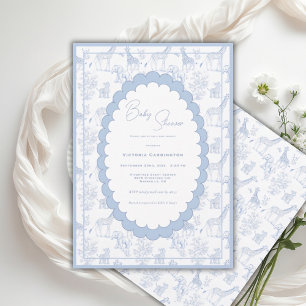 Blue Toile Safari Vintage Baby Shower Invitation