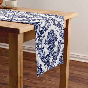 Blue Toile Short Table Runner