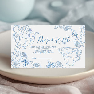 Blue Toile Tea Party Diaper Raffle Enclosure Card