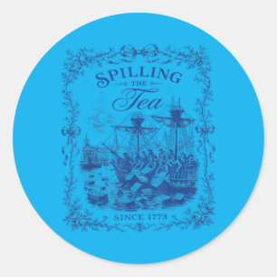 Blue Toile Tea Party Spilling The Tea Since 1773 Classic Round Sticker