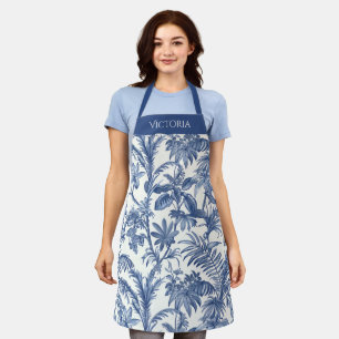 Blue Toile Tropical Boho Palm Tree Personalized Apron