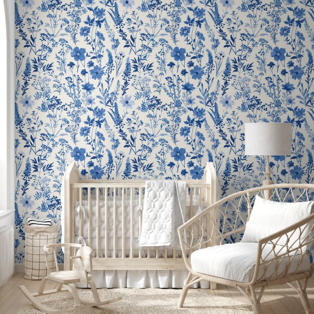 Blue Toile Vintage Elegant Antique Wallpaper (Kids)