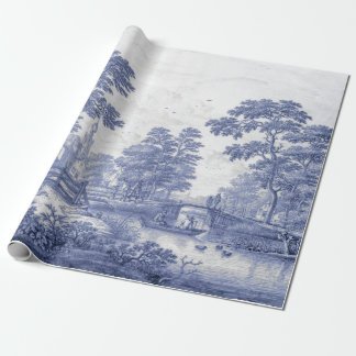 Blue Toile Vintage French Decoupage Wrapping Paper