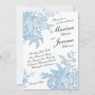 Blue Toile Wedding Invitation Vintage Floral