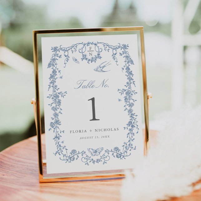 Blue Toile Wedding Table Number Card Chinoiserie (Creator Uploaded)