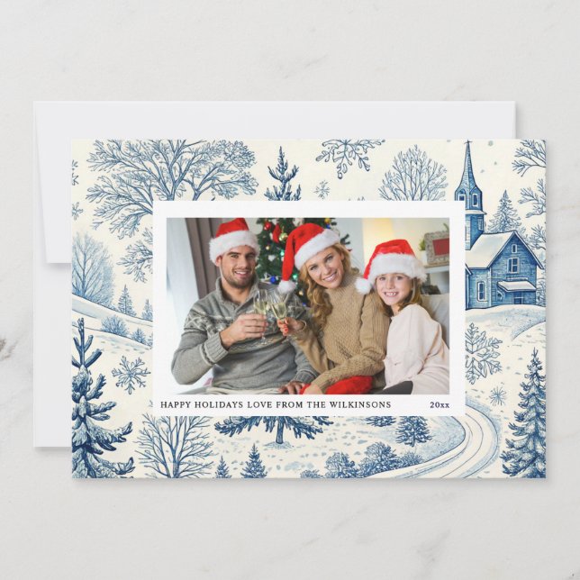 blue tolie qr code festive christmas photo card  (Front)