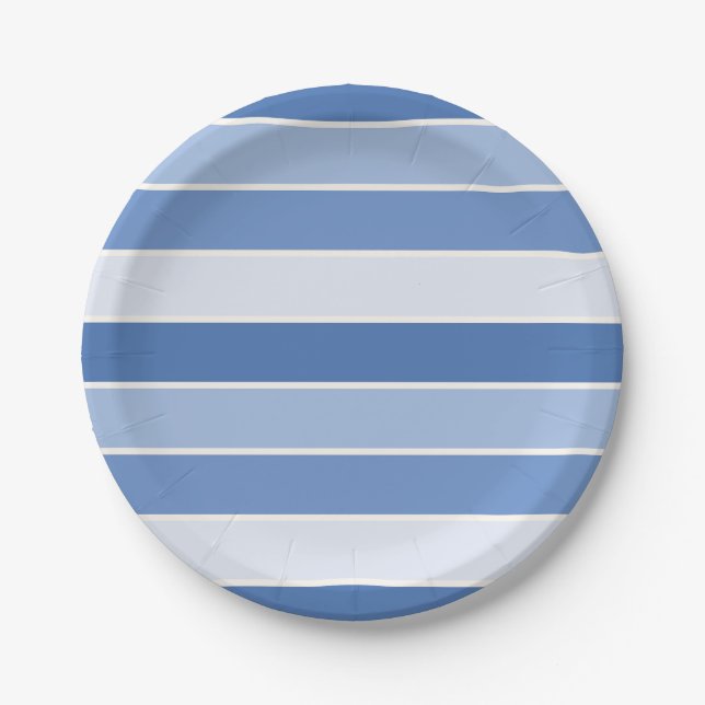 Blue Tone and Cream Stripes Paper Plate (Front)