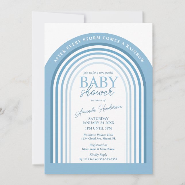 Blue Tone Boy Rainbow Baby Baby Shower Invitation (Front)