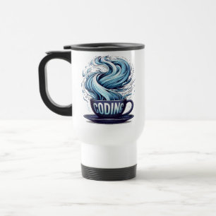 Blue Tone Coding Coffee Binary Numbers Programmer  Travel Mug