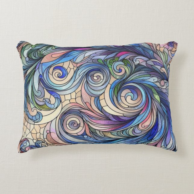 Blue Tone Stained Glass Design Decorative Cushion (Front)