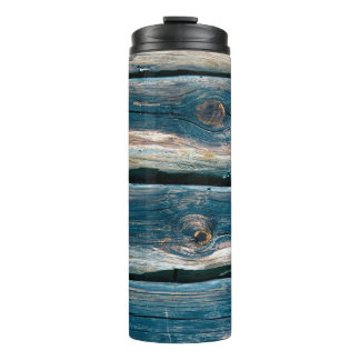 Blue toned log house wall. Abstract background and Thermal Tumbler