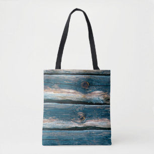 Blue toned log house wall. Abstract background and Tote Bag