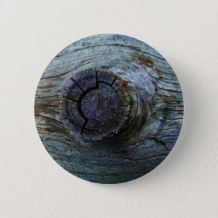 Blue toned tree wood 6 cm round badge