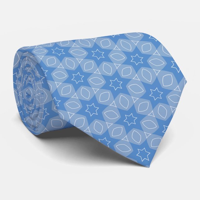 Blue tones and White pattern Tie (Rolled)
