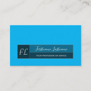 Blue tones calligraphy grey rectangle monogram bus business card