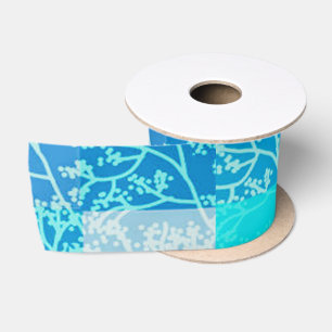 Blue Tones Foliage Plaids Design Satin Ribbon