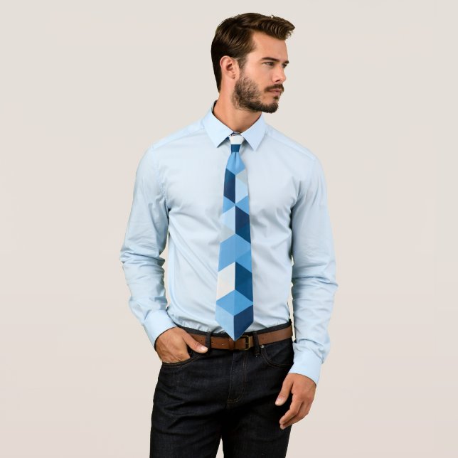 Blue Tones Geometric Shapes Pattern Tie (In Situ)