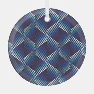 Blue Tones Geometric Wavy Pattern Glass Tree Decoration