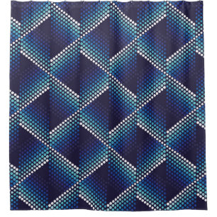 Blue Tones Geometric Wavy Pattern Shower Curtain