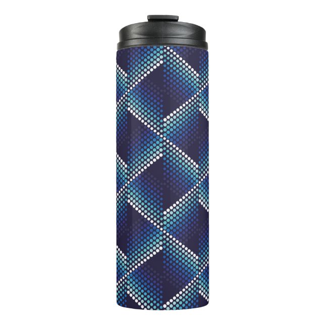 Blue Tones Geometric Wavy Pattern Thermal Tumbler (Front)