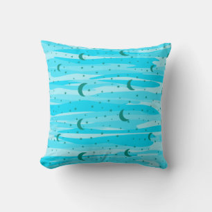 Blue Tones Night Sky - Moon & Stars Seamless Patte Cushion
