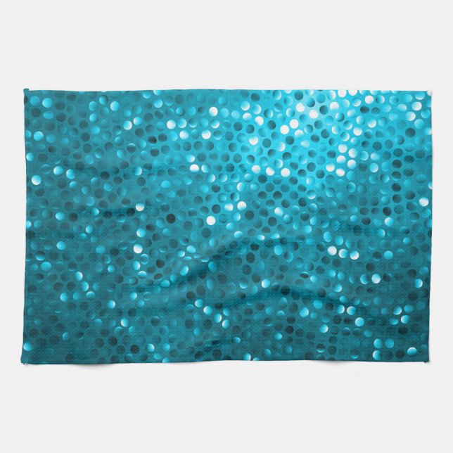 Blue Tones Retro Glitter And Sparkles Tea Towel (Horizontal)