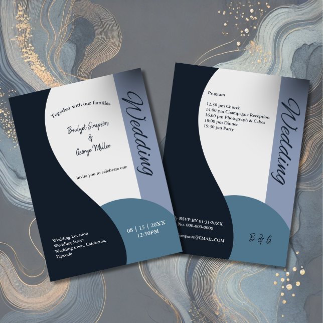 blue tones simple boho chic wedding  invitation (Creator Uploaded)