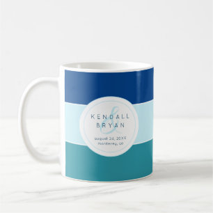 Blue Tones Striped Wedding Day Coffee Mug