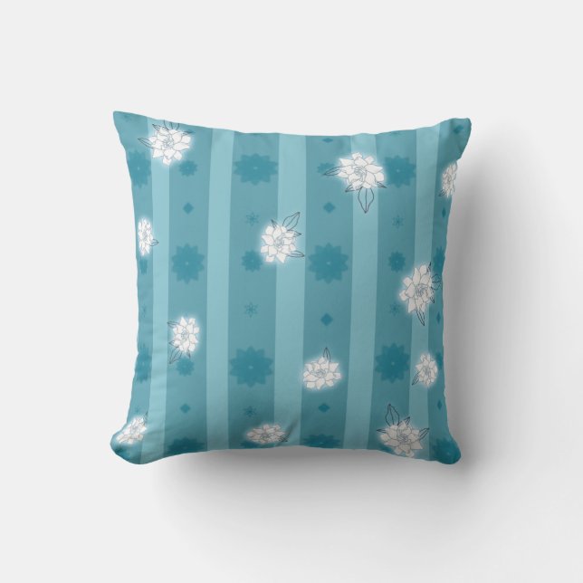Blue Tones Stripes And Gardenia Cushion (Front)