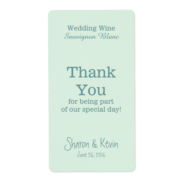 Blue Tones Wedding Wine Thank You (Front)