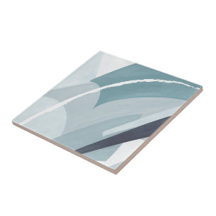 Blue Tones White Abstract Modern Geometric Ceramic Tile