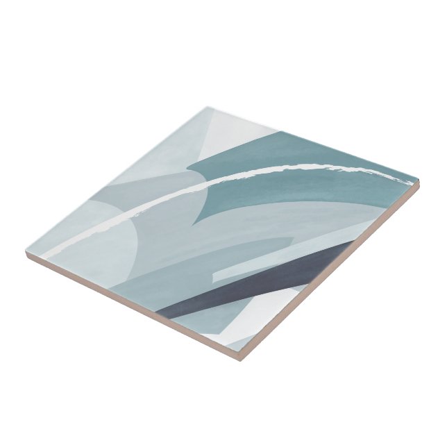 Blue Tones White Abstract Modern Geometric Ceramic Tile (Side)