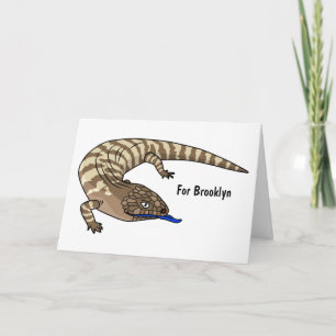 Blue tongue lizard reptile cartoon card